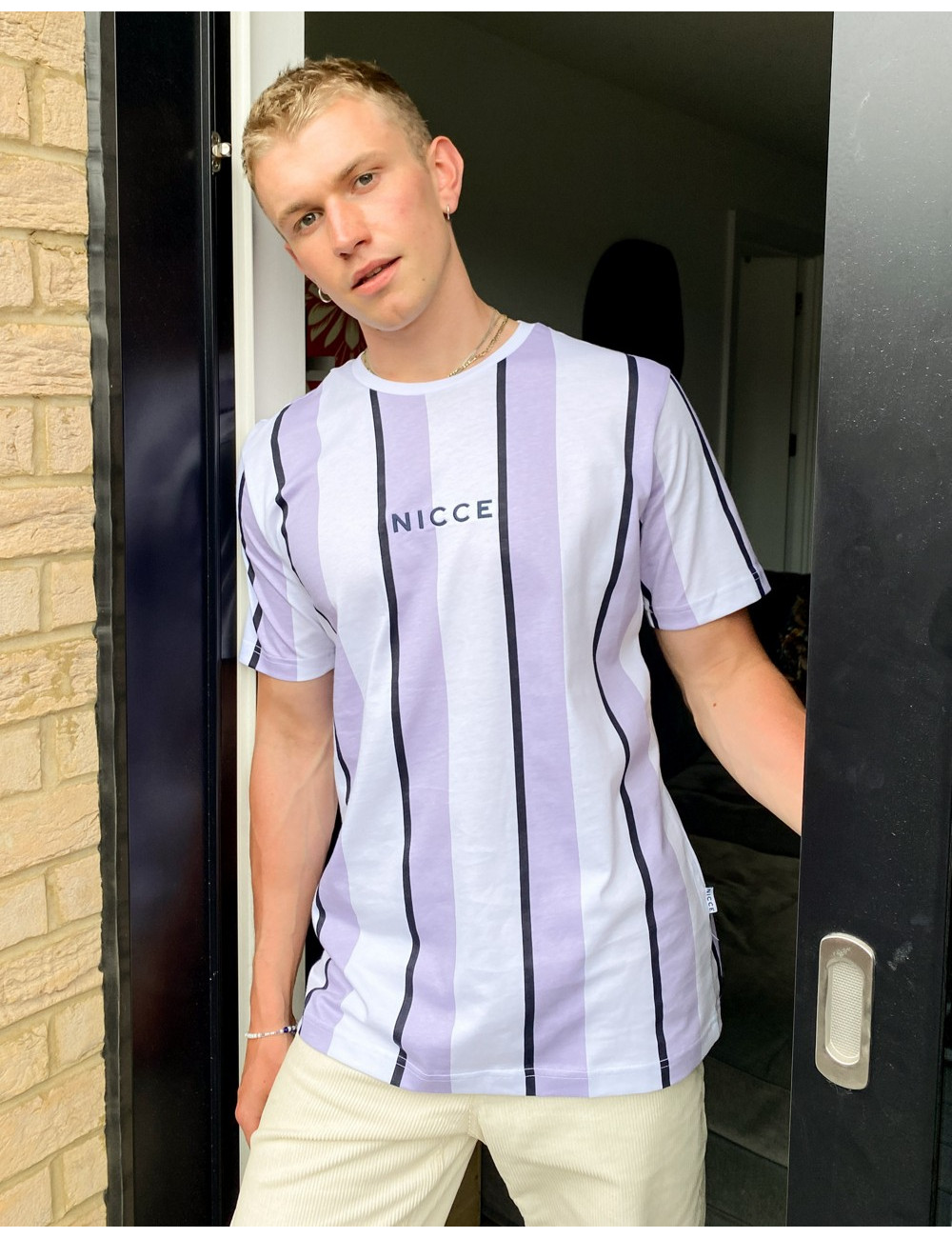 Nicce stripe t-shirt in lilac