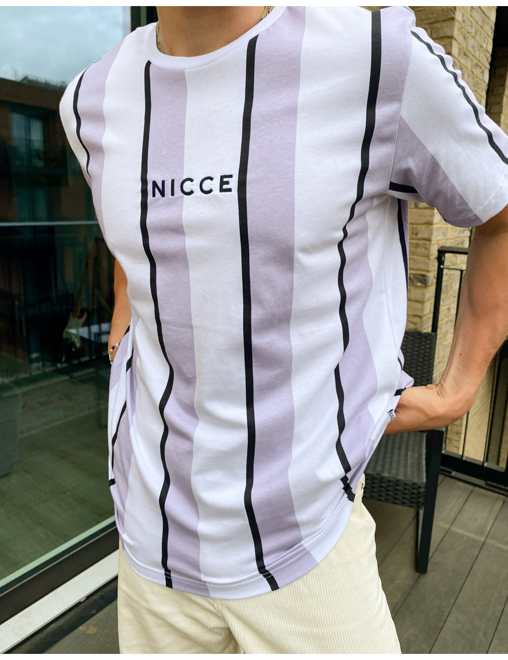 Nicce stripe t-shirt in lilac