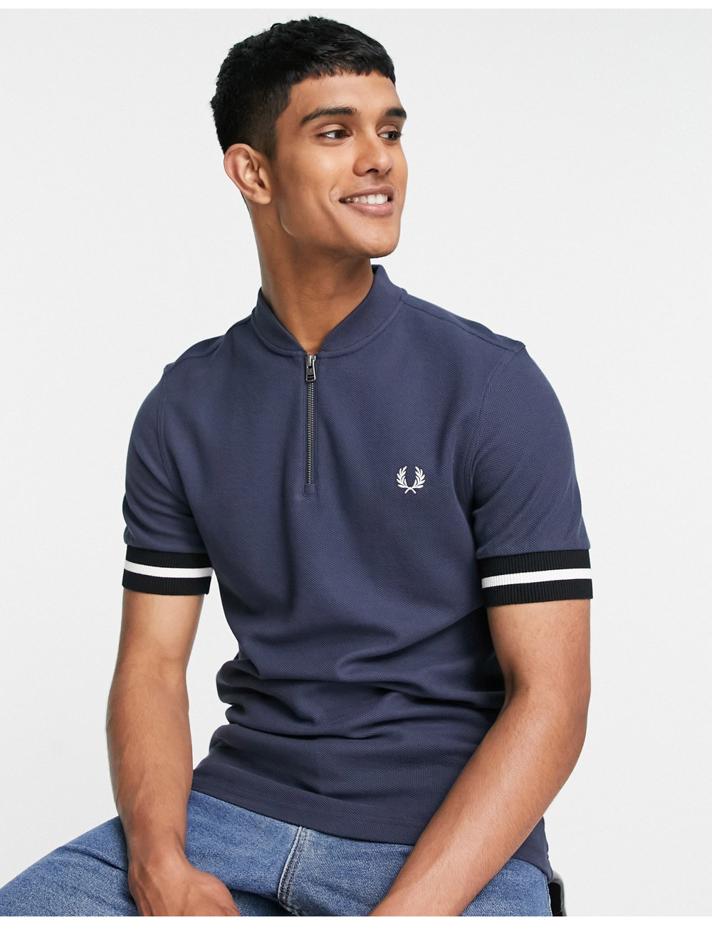 Fred Perry zip neck polo in...