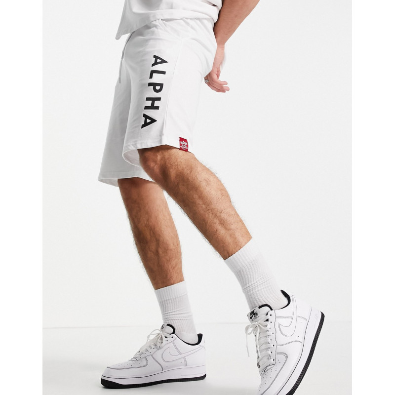 Alpha Industries large logo sweat shorts in white