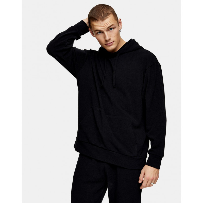 Topman knitted hoodie in black