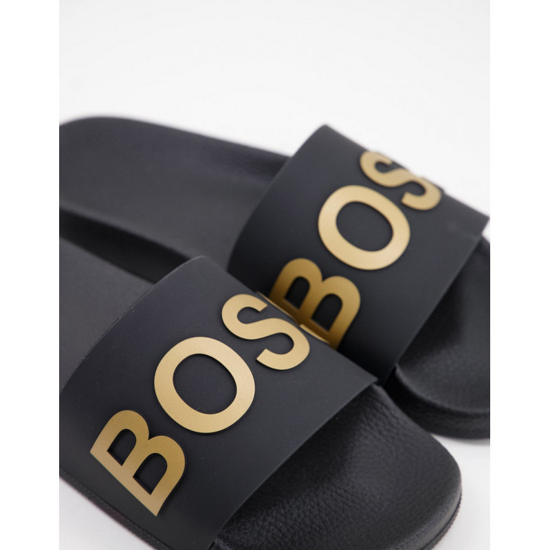 BOSS Bay sliders in black/gold
