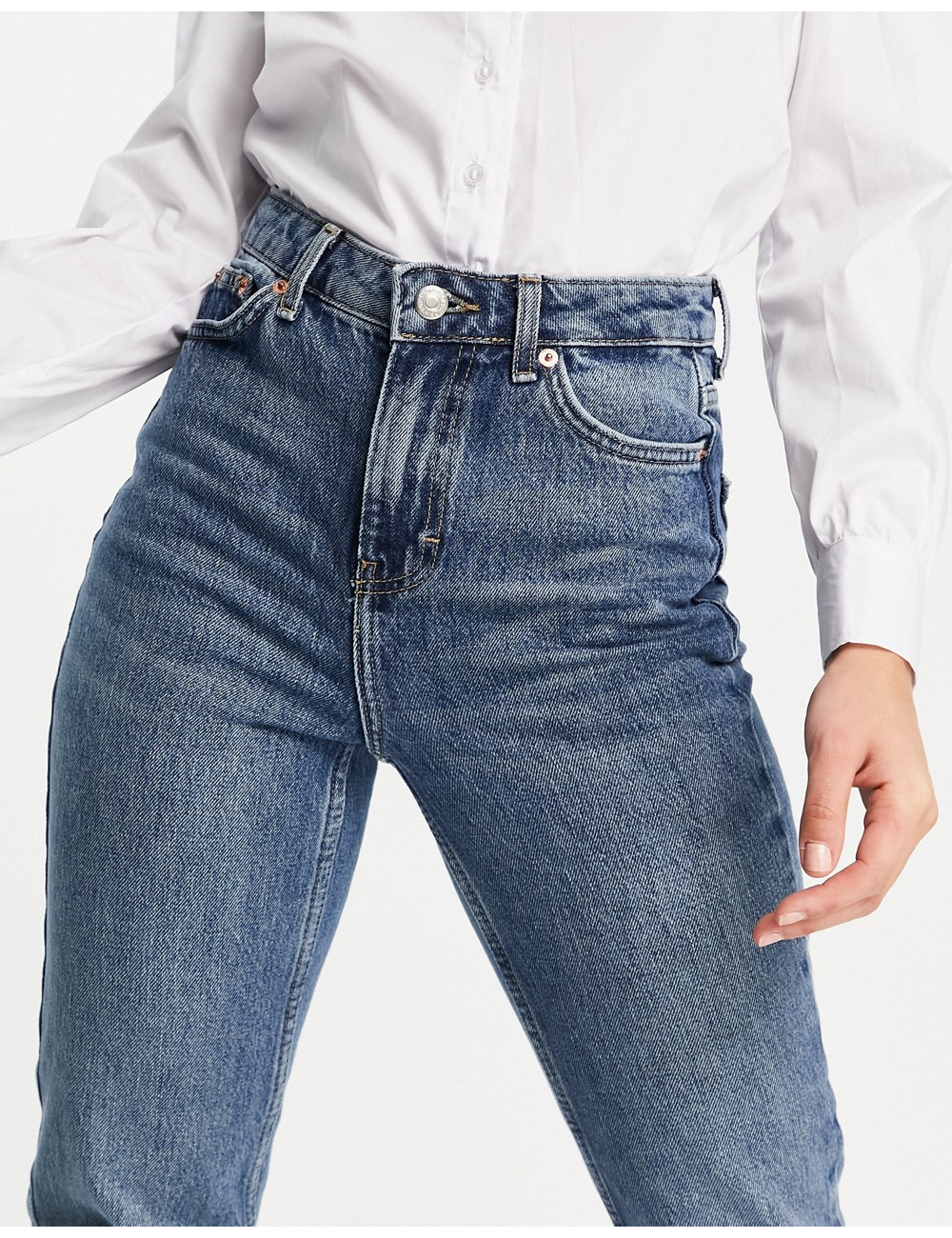 Topshop mom jeans in mid blue