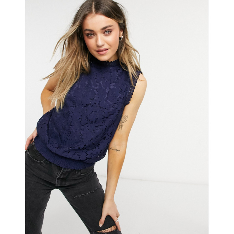 Oasis lace shirred top in navy