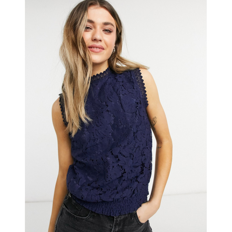 Oasis lace shirred top in navy