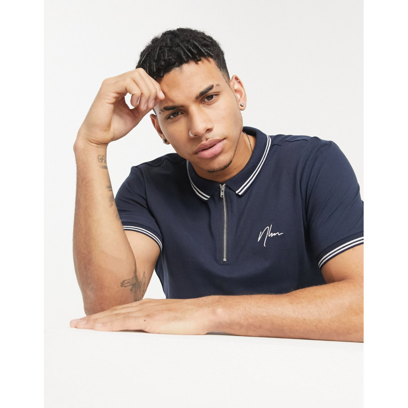 New Look zip neck polo with...