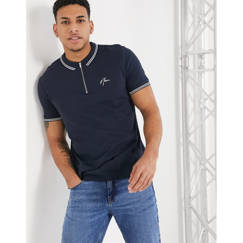 New Look zip neck polo with...