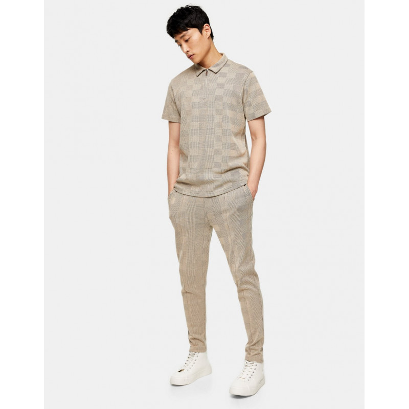 Topman check joggers in stone