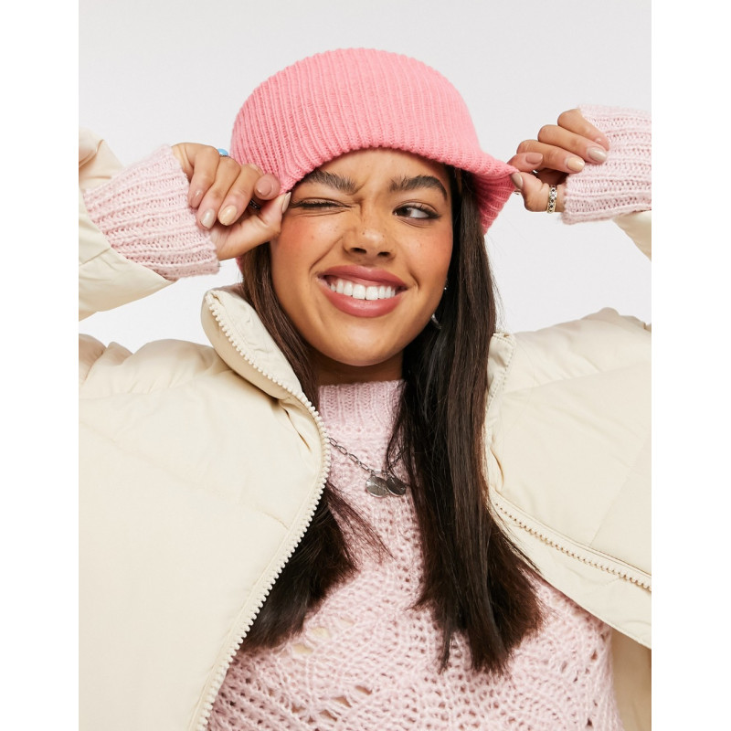 Pieces ribbed beanie in pink