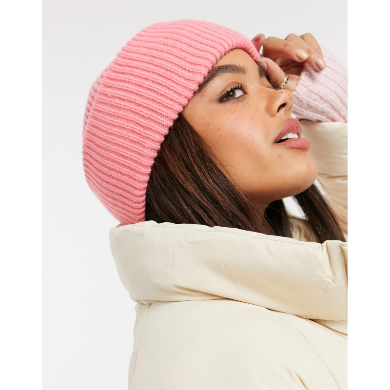 Pieces ribbed beanie in pink