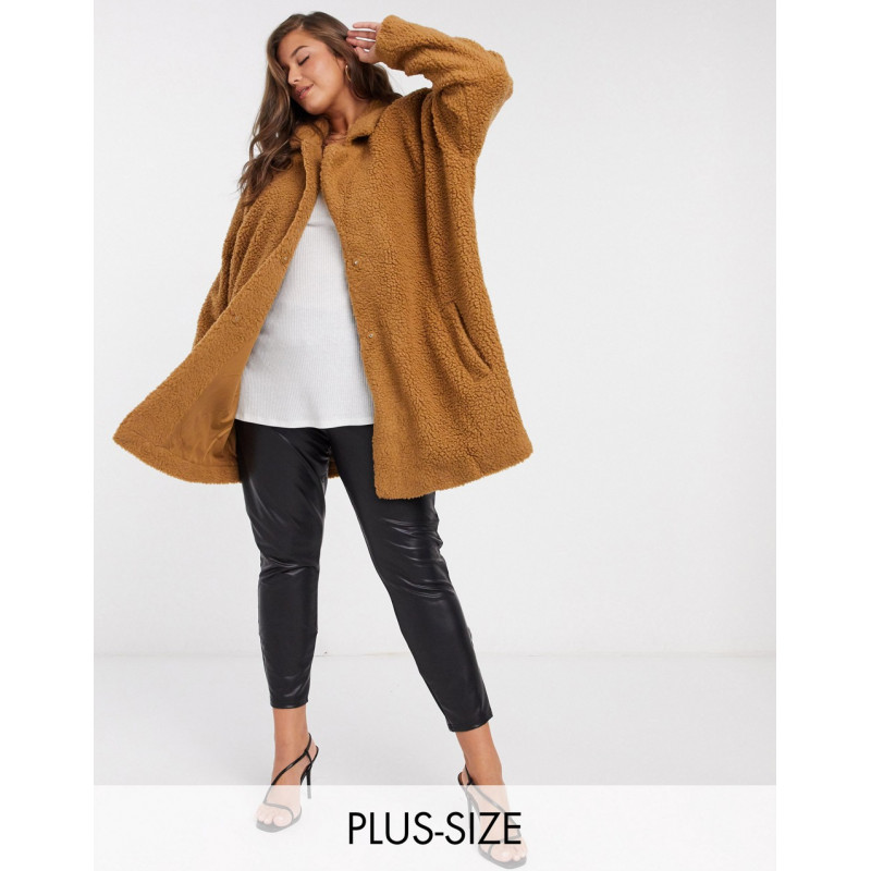 Only Curve teddy coat in camel