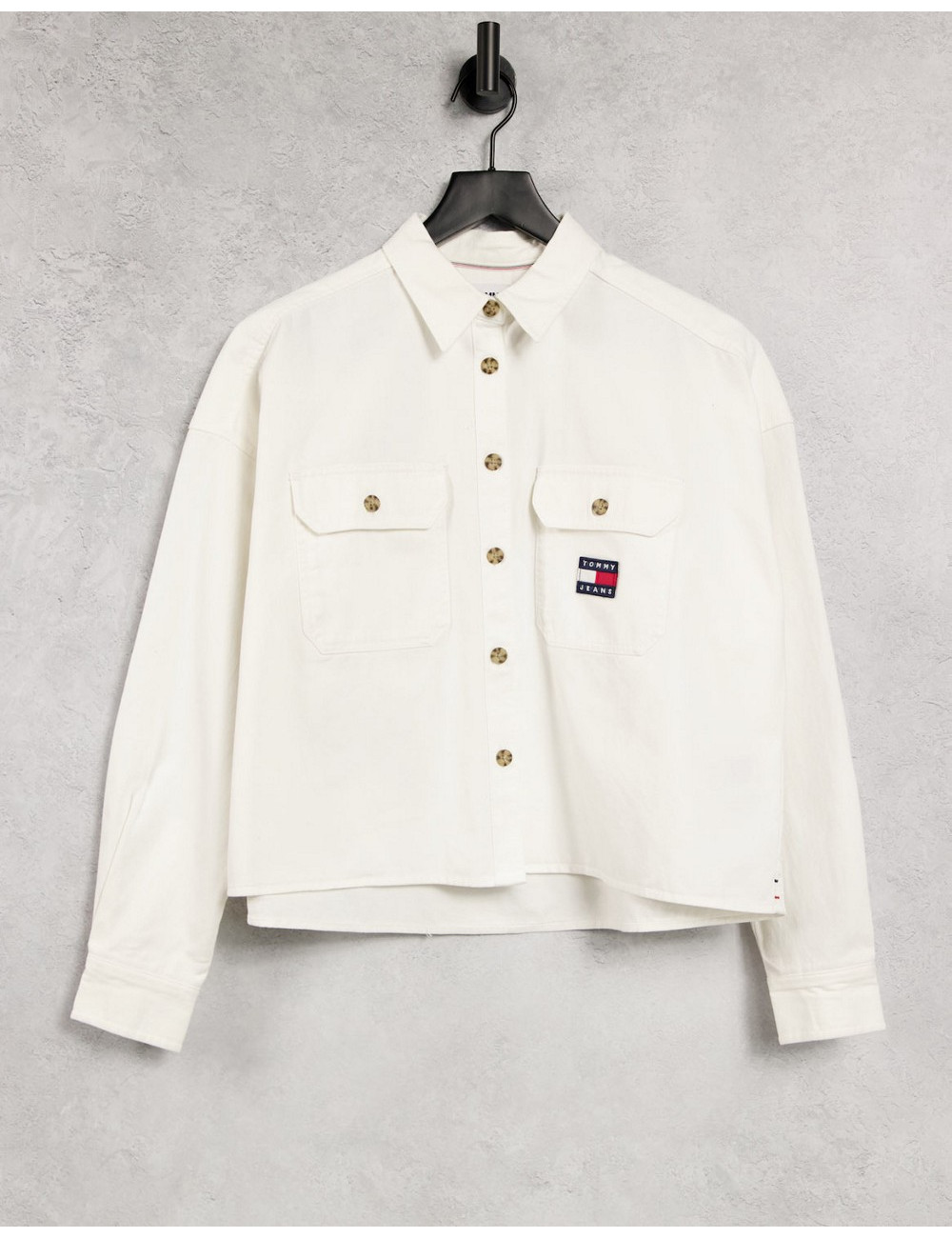 Tommy Jeans button down woven logo shirt in white