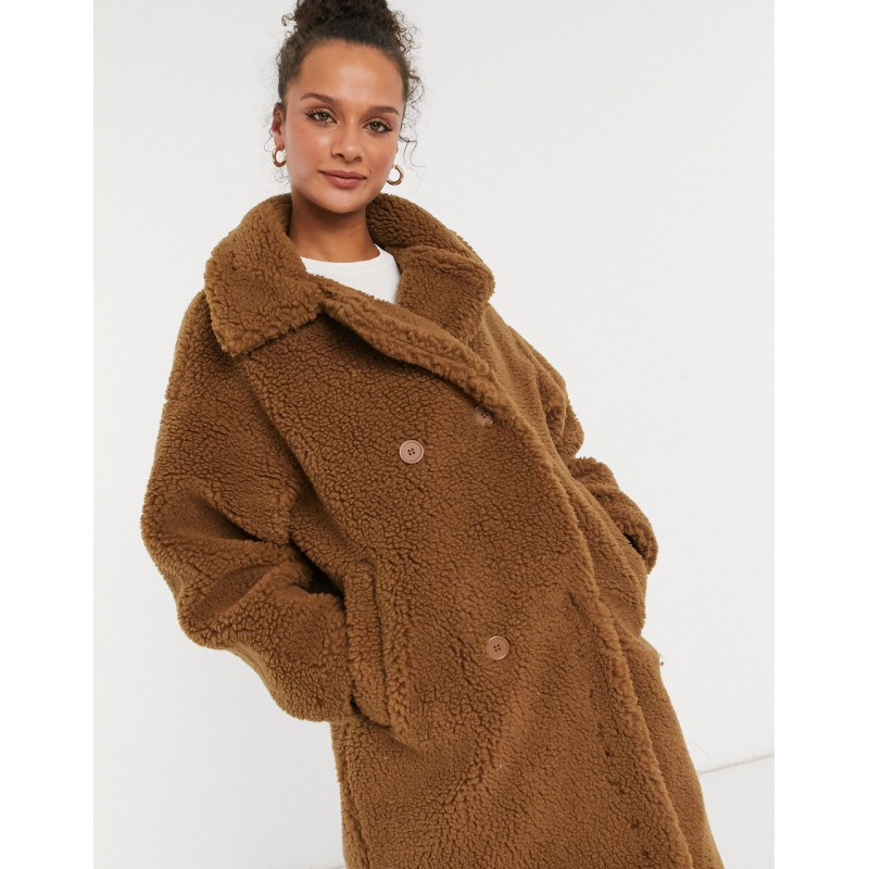 Monki Teddy borg coat in brown