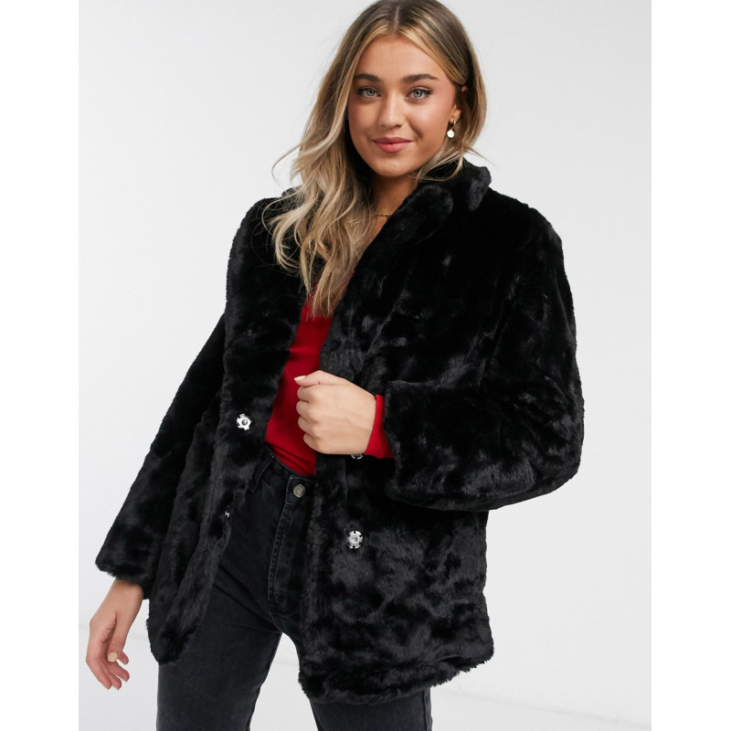New Look fur coat in black