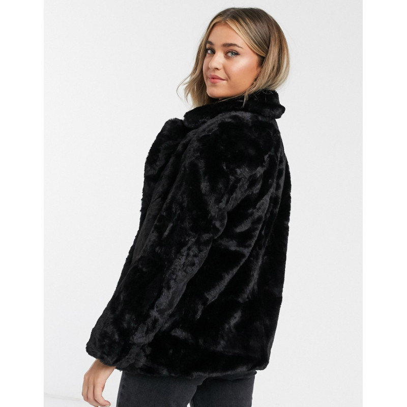 New Look fur coat in black