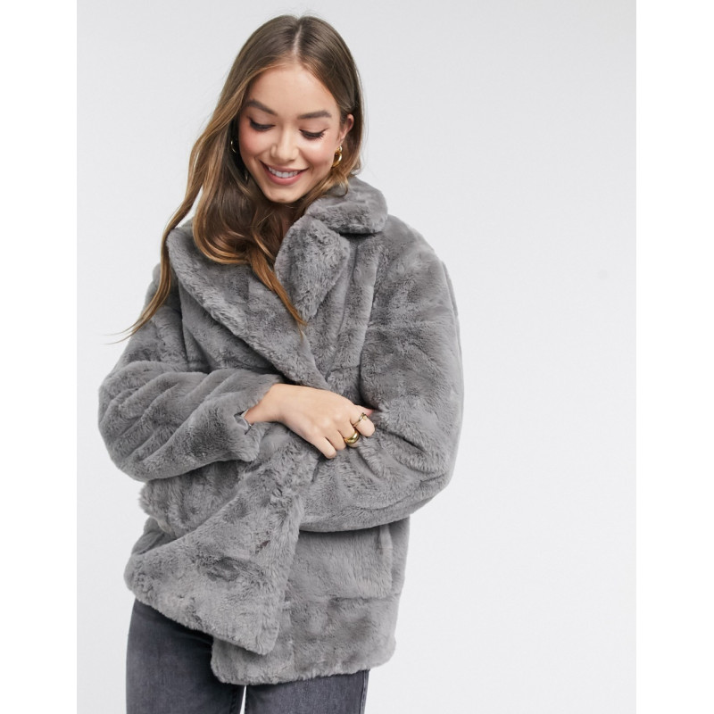 New Look faux fur coat in grey