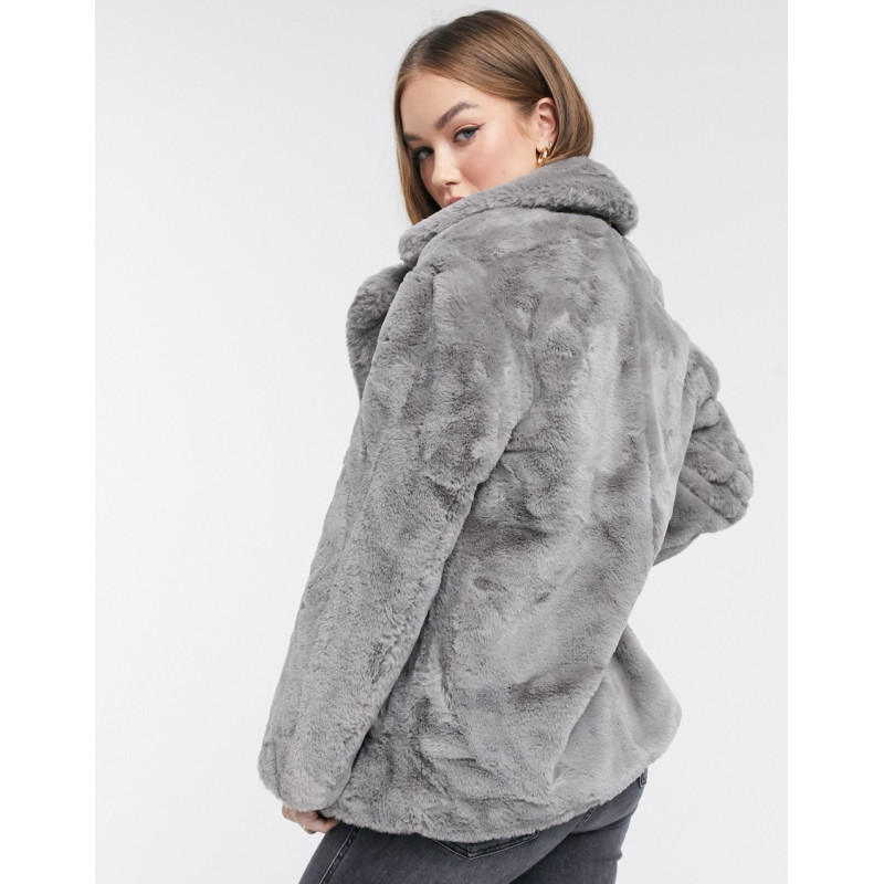 New Look faux fur coat in grey