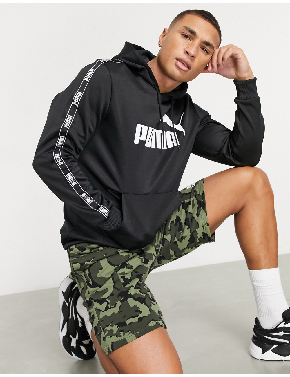 Puma tape poly hoodie in black