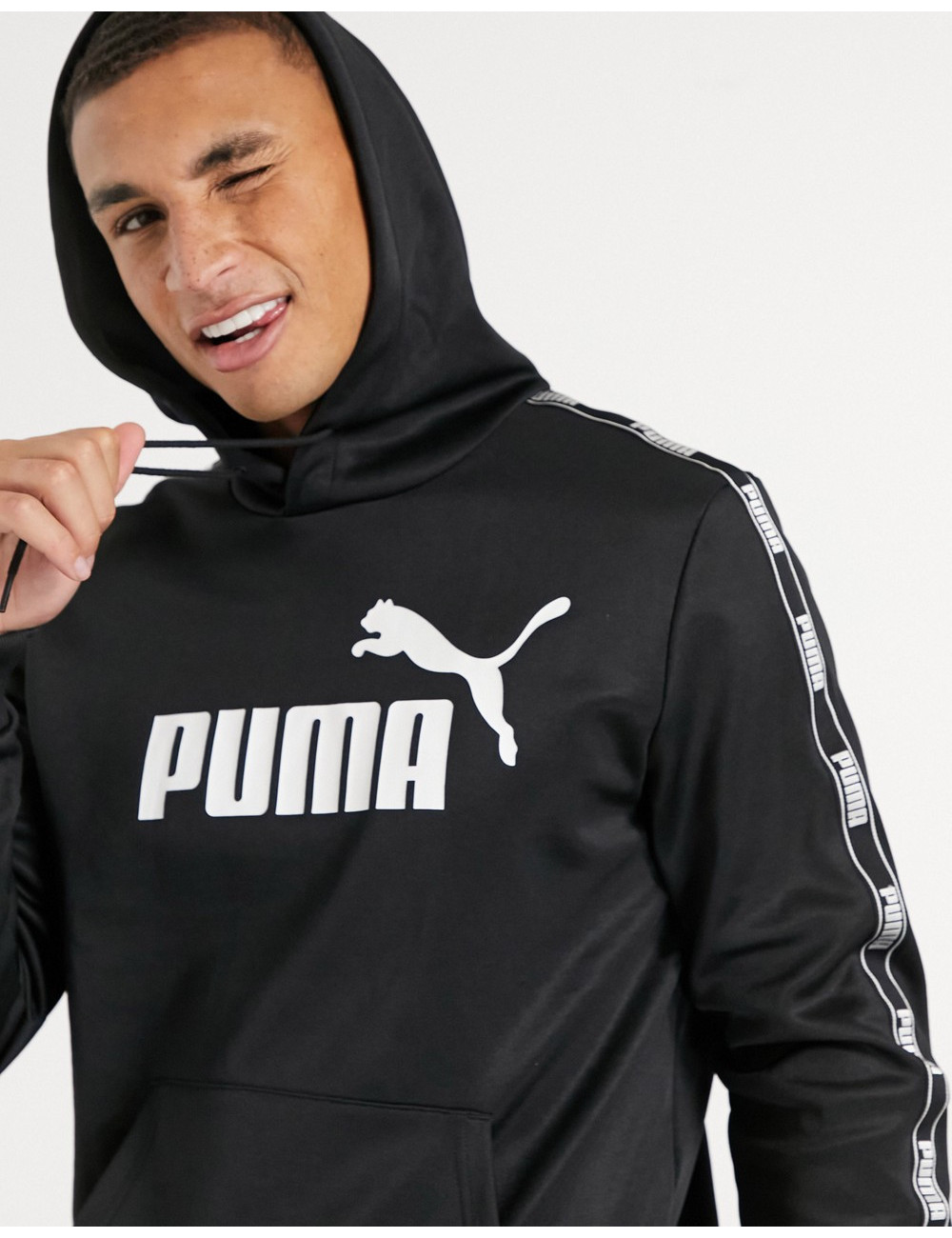 Puma tape poly hoodie in black