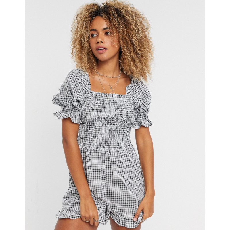 Topshop shirred playsuit in...