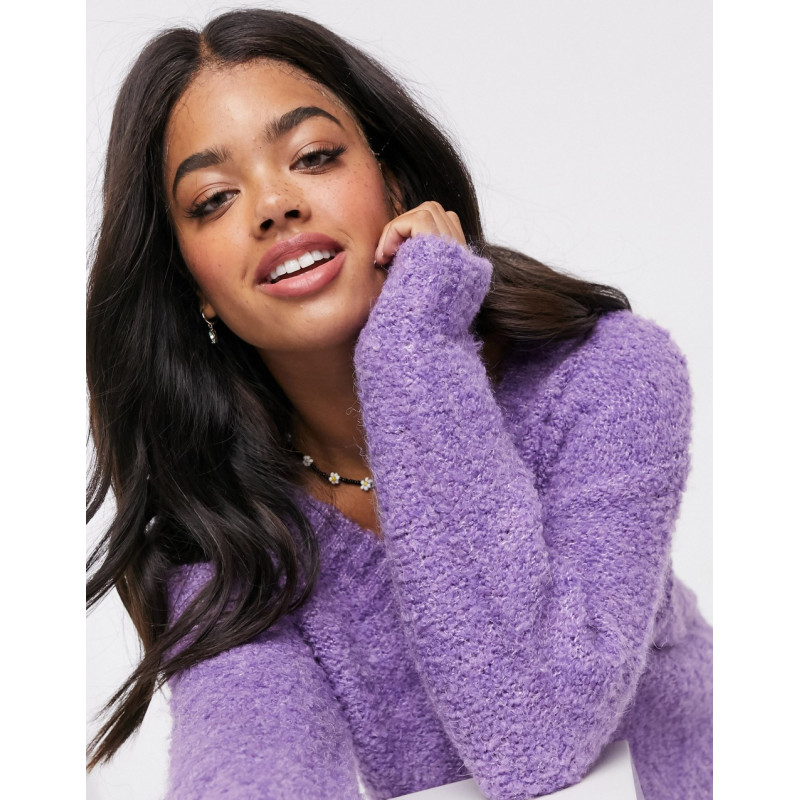Pieces fluffy jumper with v...