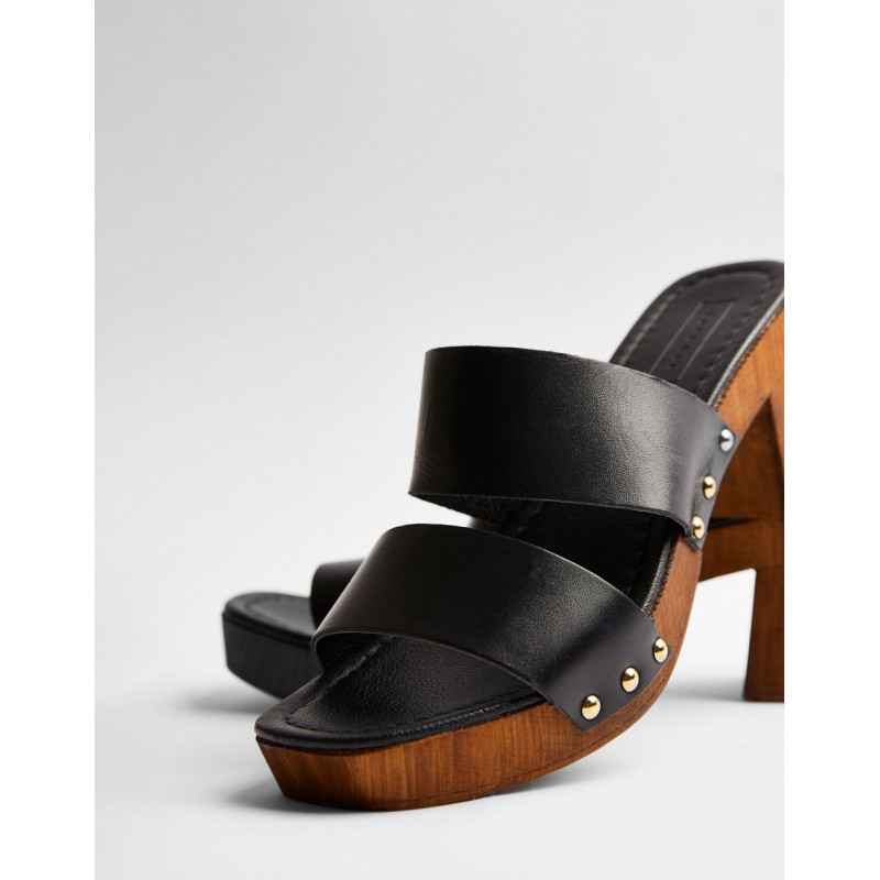 Topshop leather clogs in black