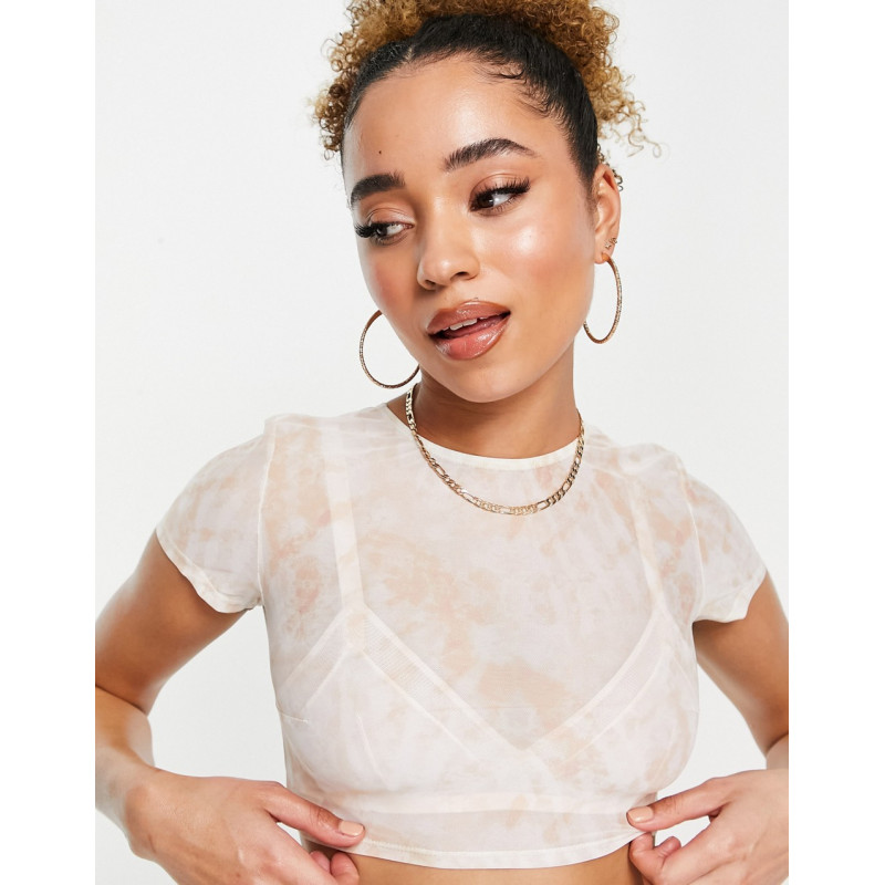 Luxe Palm mesh top in pink