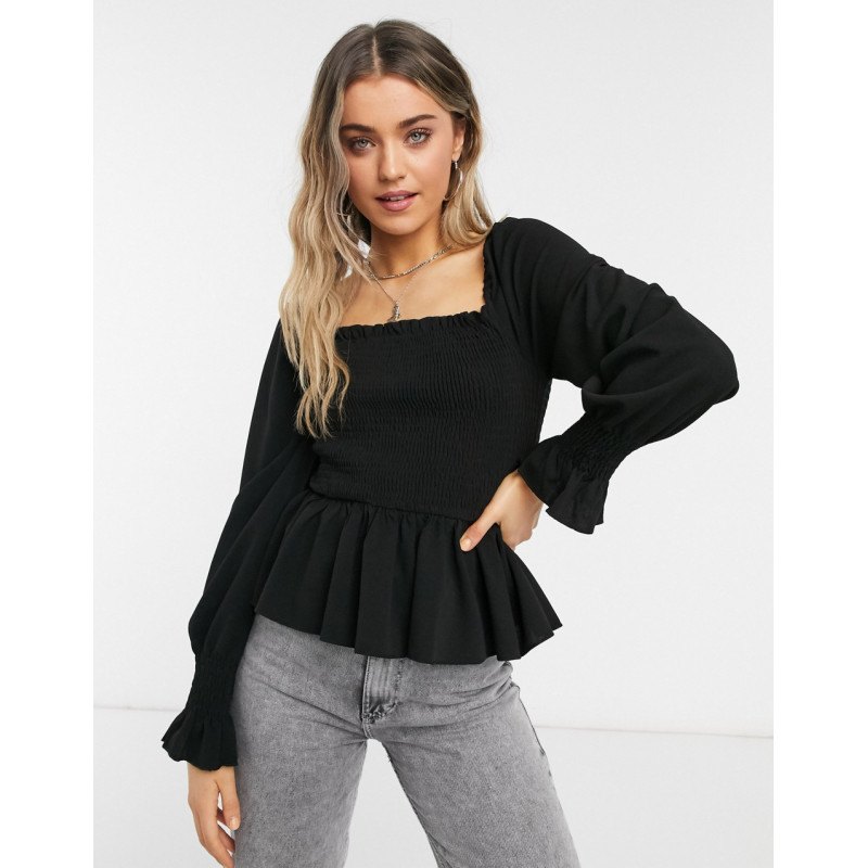 New Look shirred top in black