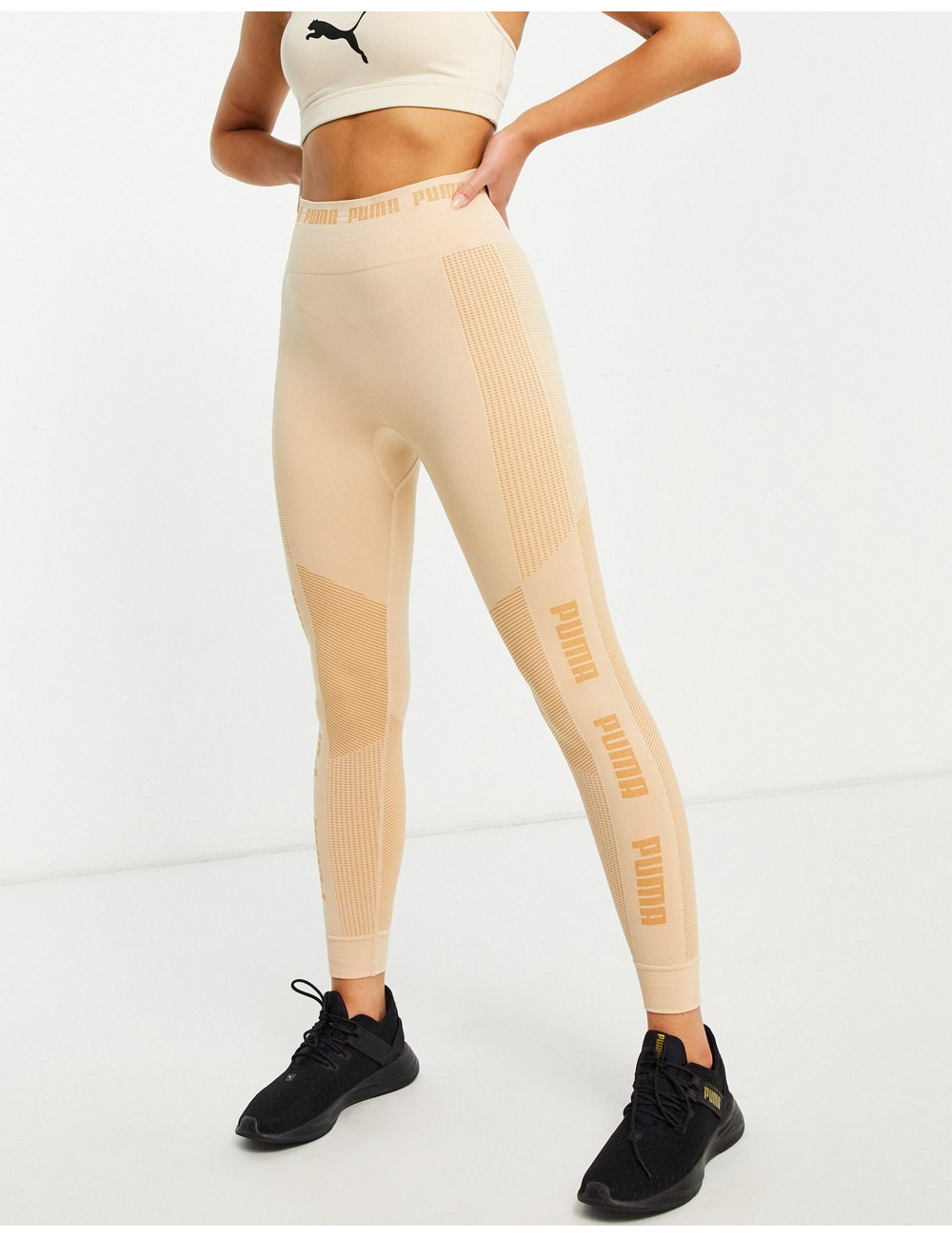 Puma Training Evoknit seamless leggings in soft beige