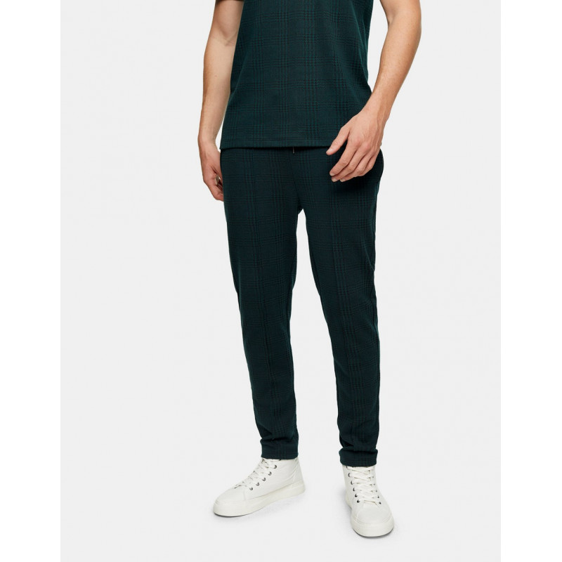 Topman check joggers in green