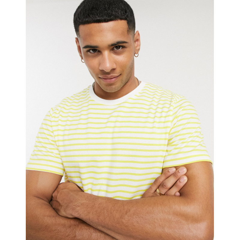 Celio stripe t-shirt in yellow