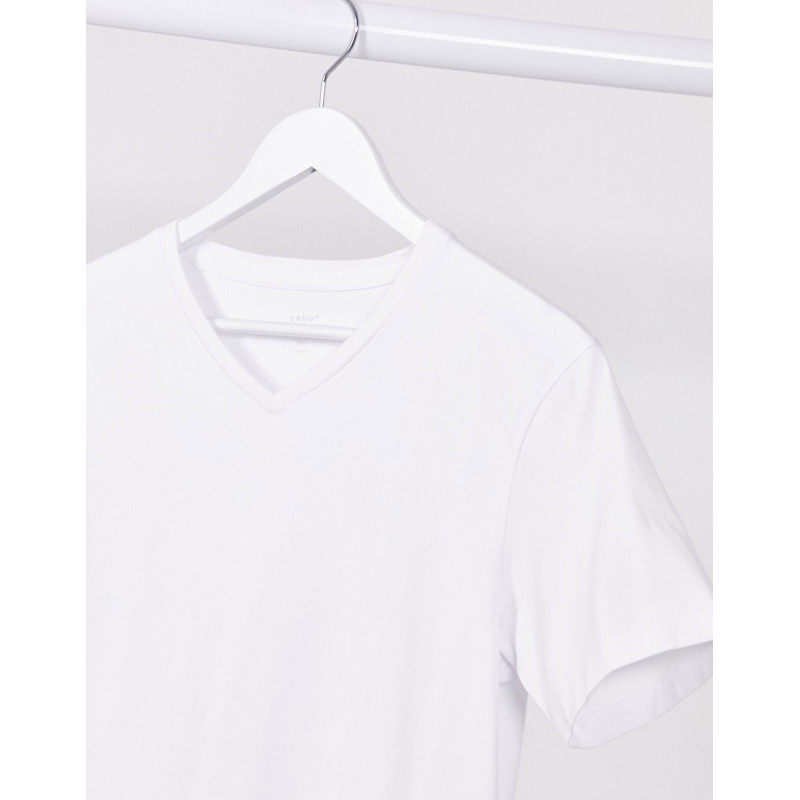 Celio v neck t-shirt in white