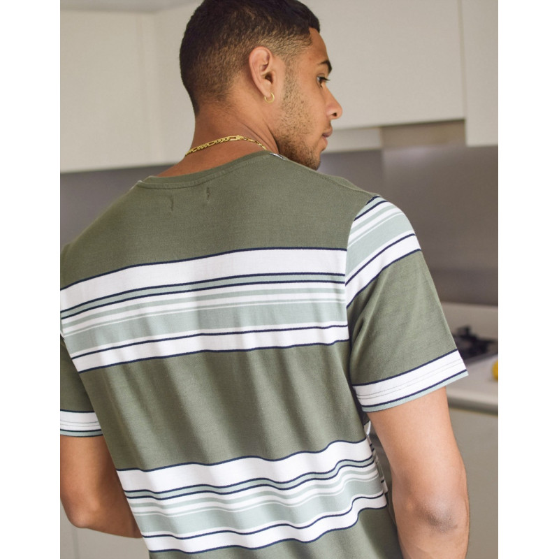 Topman stripe t-shirt in khaki