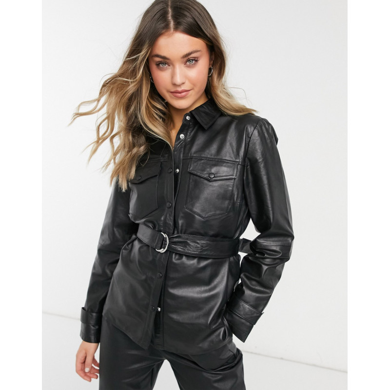 Object leather shacket in...