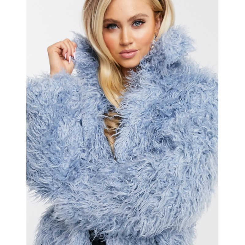 NA-KD faux fur coat in blue