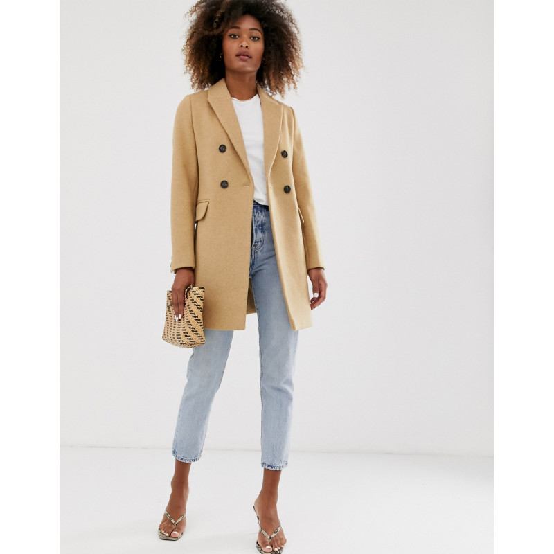 Stradivarius double-breasted tailored coat in camel