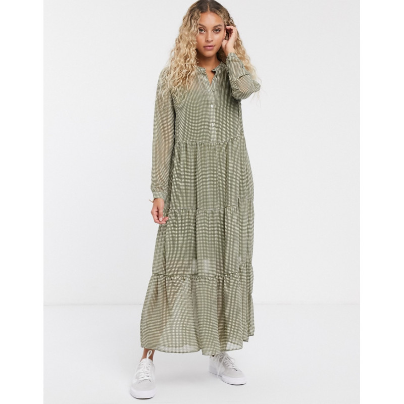 Only check maxi smock dress