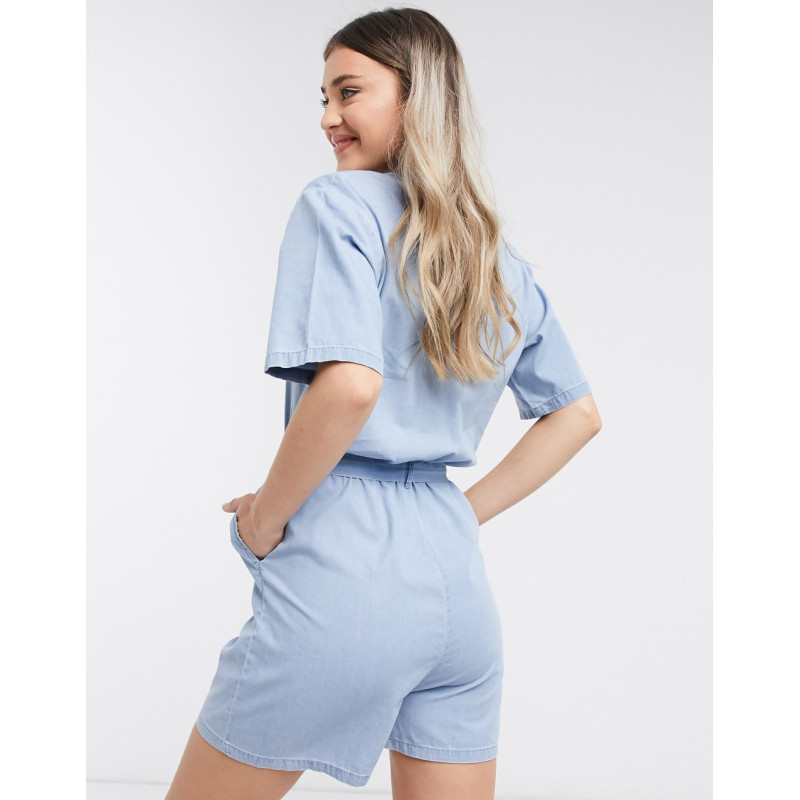 JDY chambray playsuit in blue