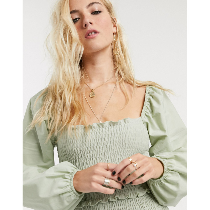 Topshop shirred long sleeve...