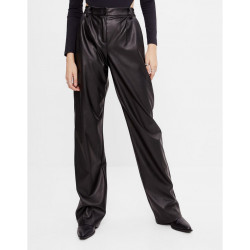 Bershka faux leather wide leg trousers in black