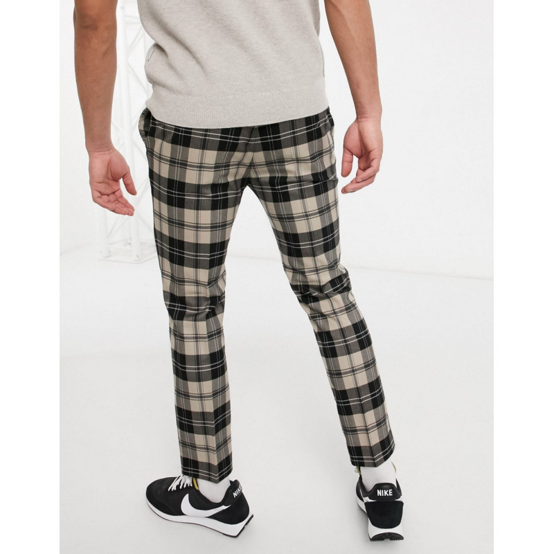 Topman trousers in stone check