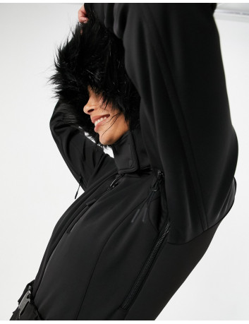 ASOS 4505 Tall ski fitted belted ski suit with fur faux hood
