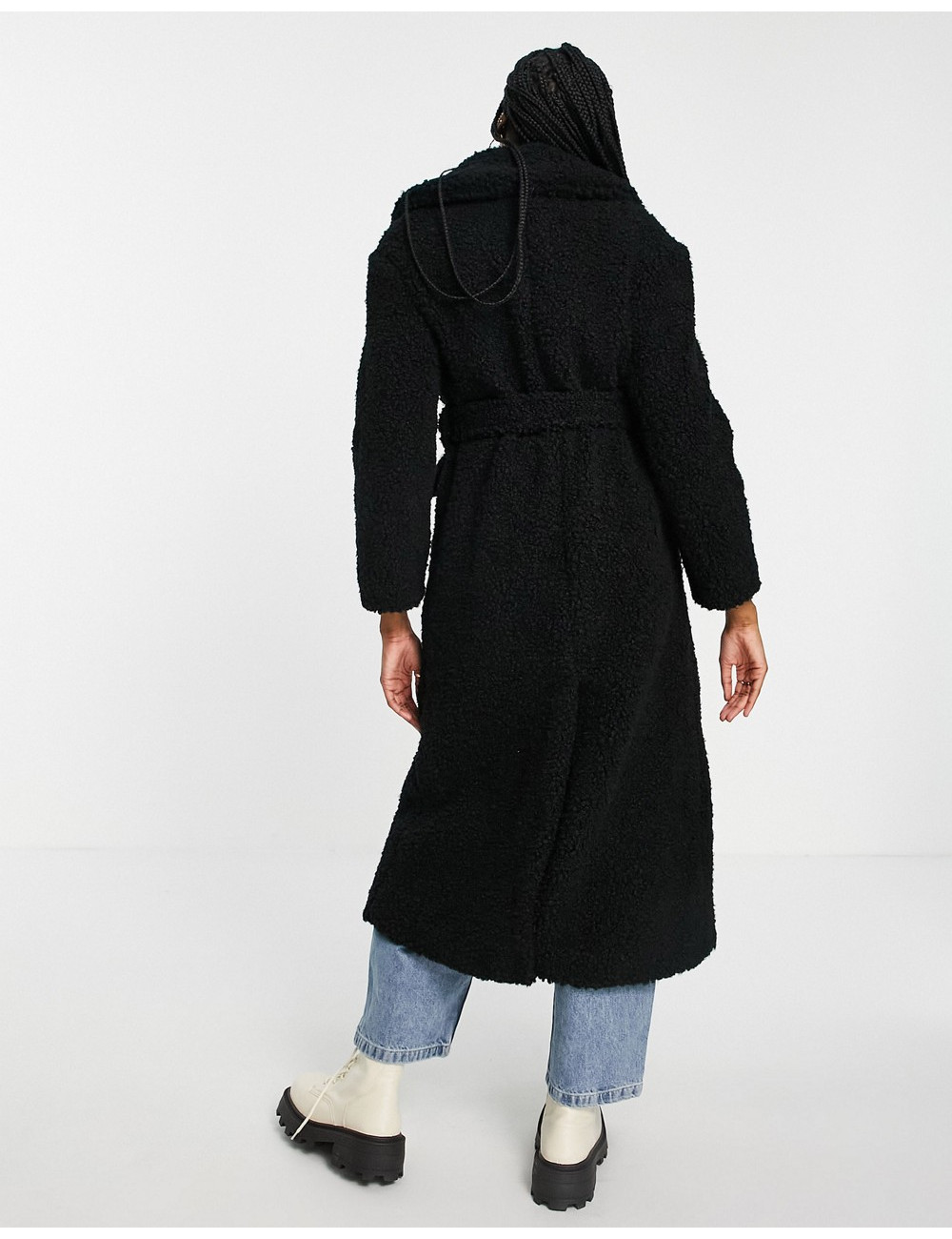 Topshop belted maxi borg coat