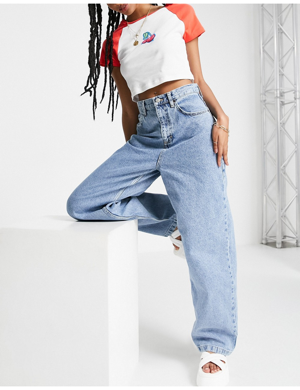 Topshop Baggy jean in mid blue
