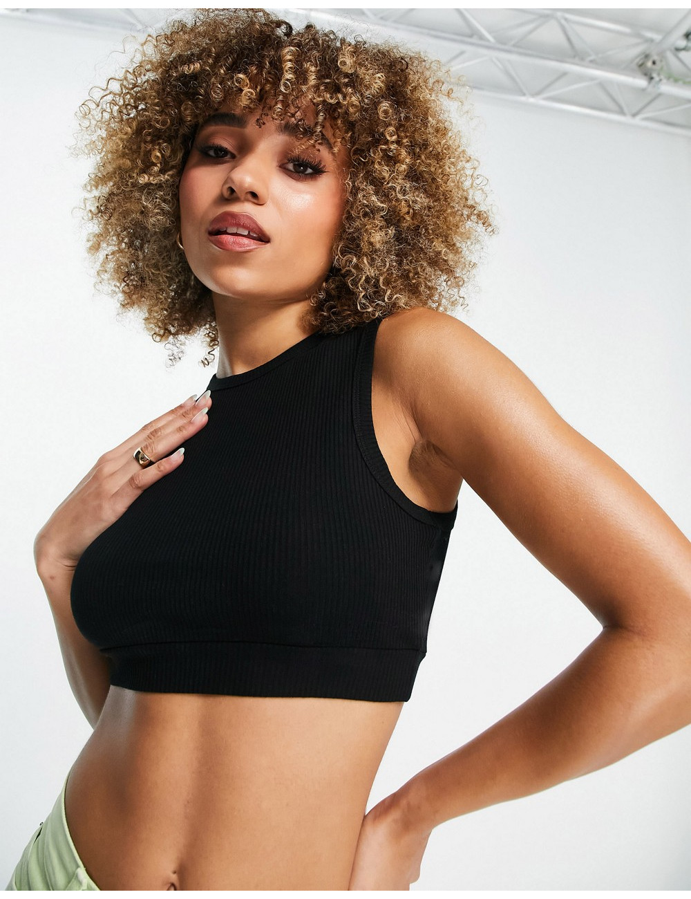 NA-KD ribbed crop top in black