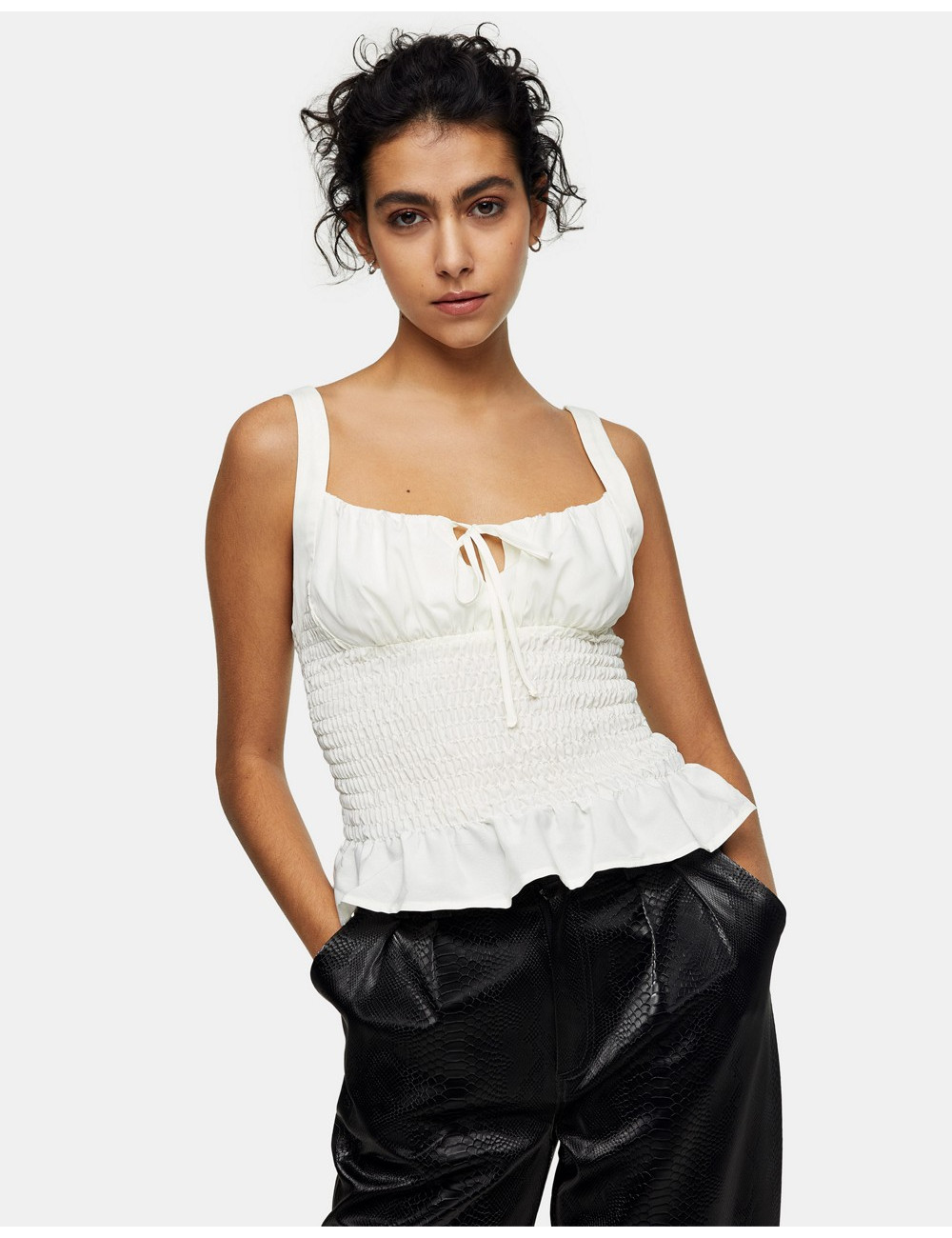 Topshop shirred cami in ivory