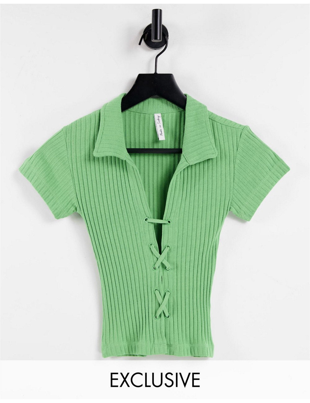 ASYOU lace up rib polo top...