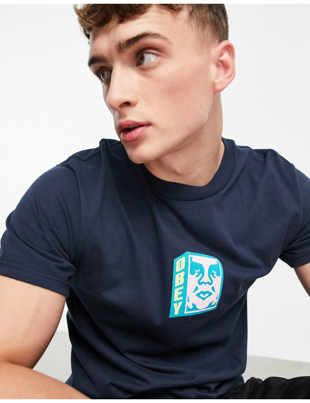 Obey face logo t-shirt in navy