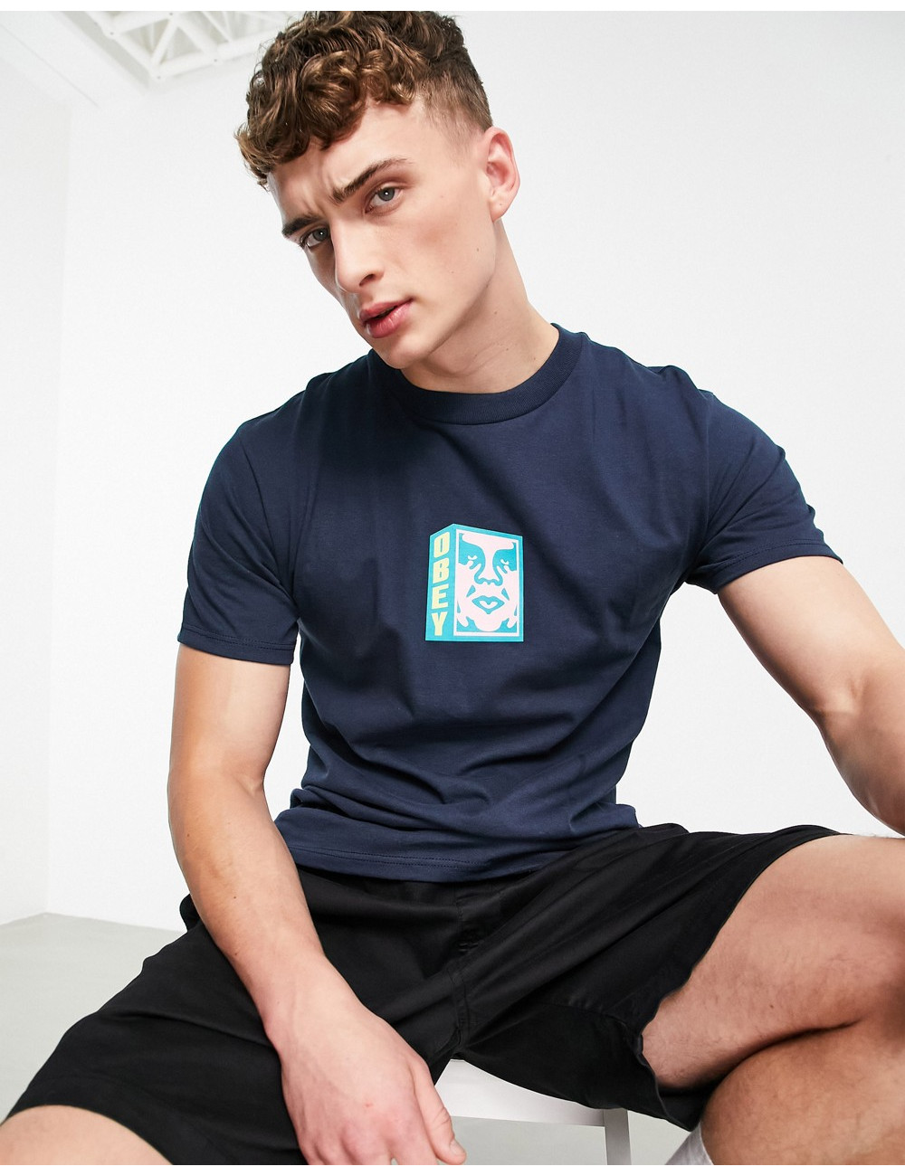 Obey face logo t-shirt in navy