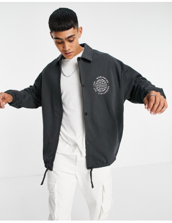 ASOS DESIGN co-ord oversized jersey coach jacket in black with